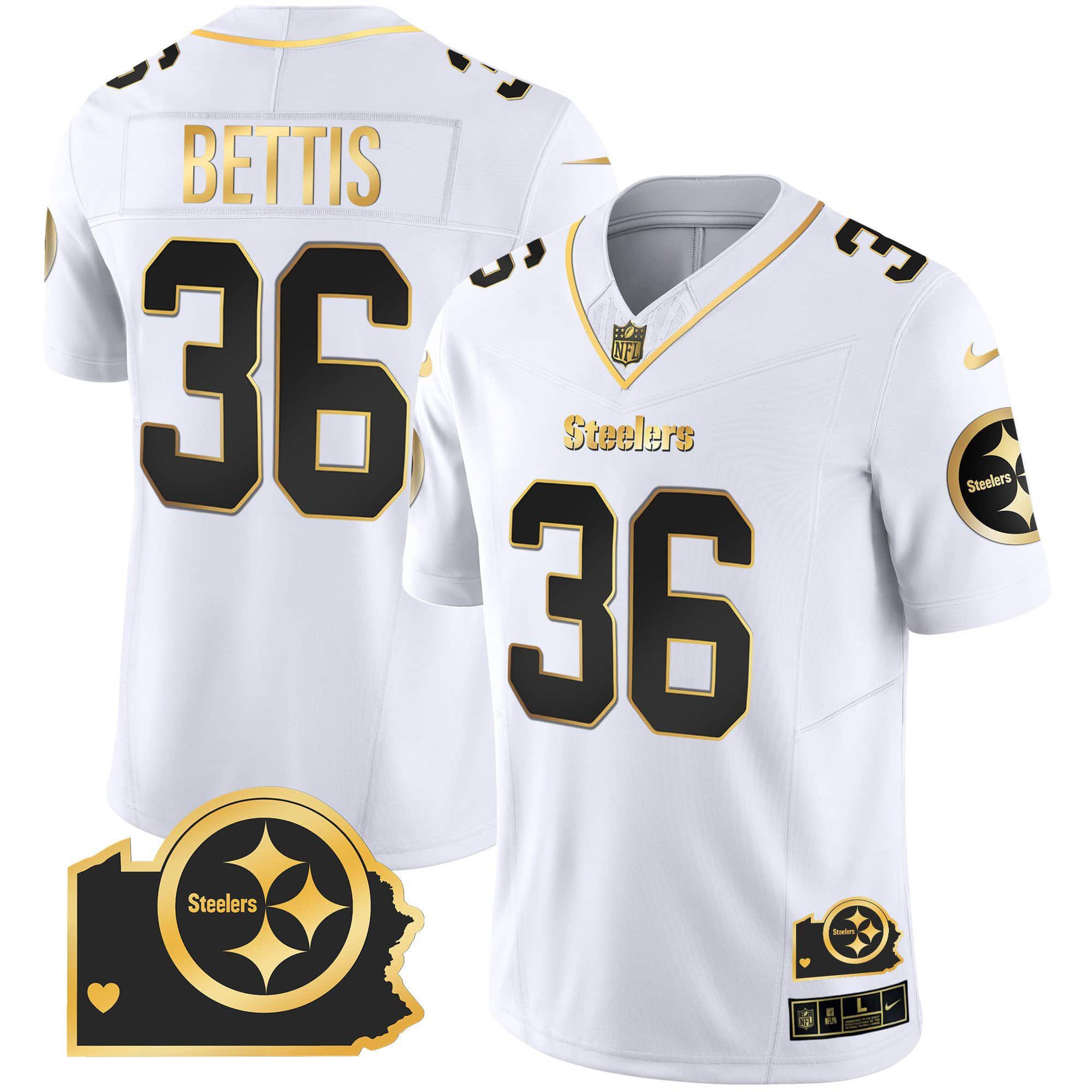 Men Pittsburgh Steelers 36 Bettis White Gold 2024 Nike Home Patch Vapor Limited NFL Jersey